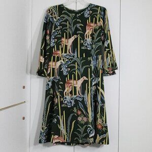 Ann Taylor Dress Womens Size 4 Green Flowers and dog Pattern